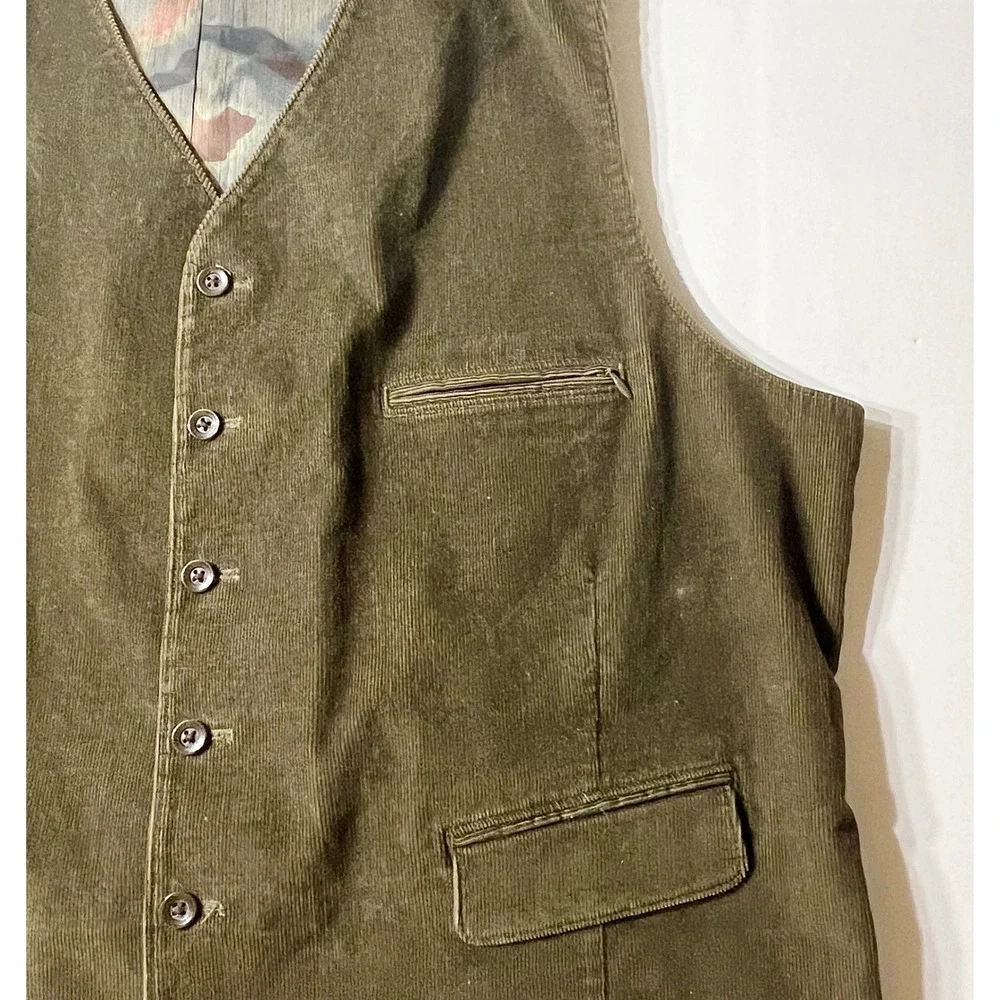 Kroon Corduroy Vest Mens XL Olive Green 5-Button Pockets Professor Dark Academia